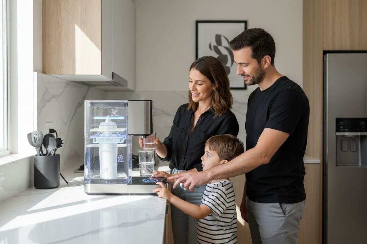 modern water purifier family kitchen