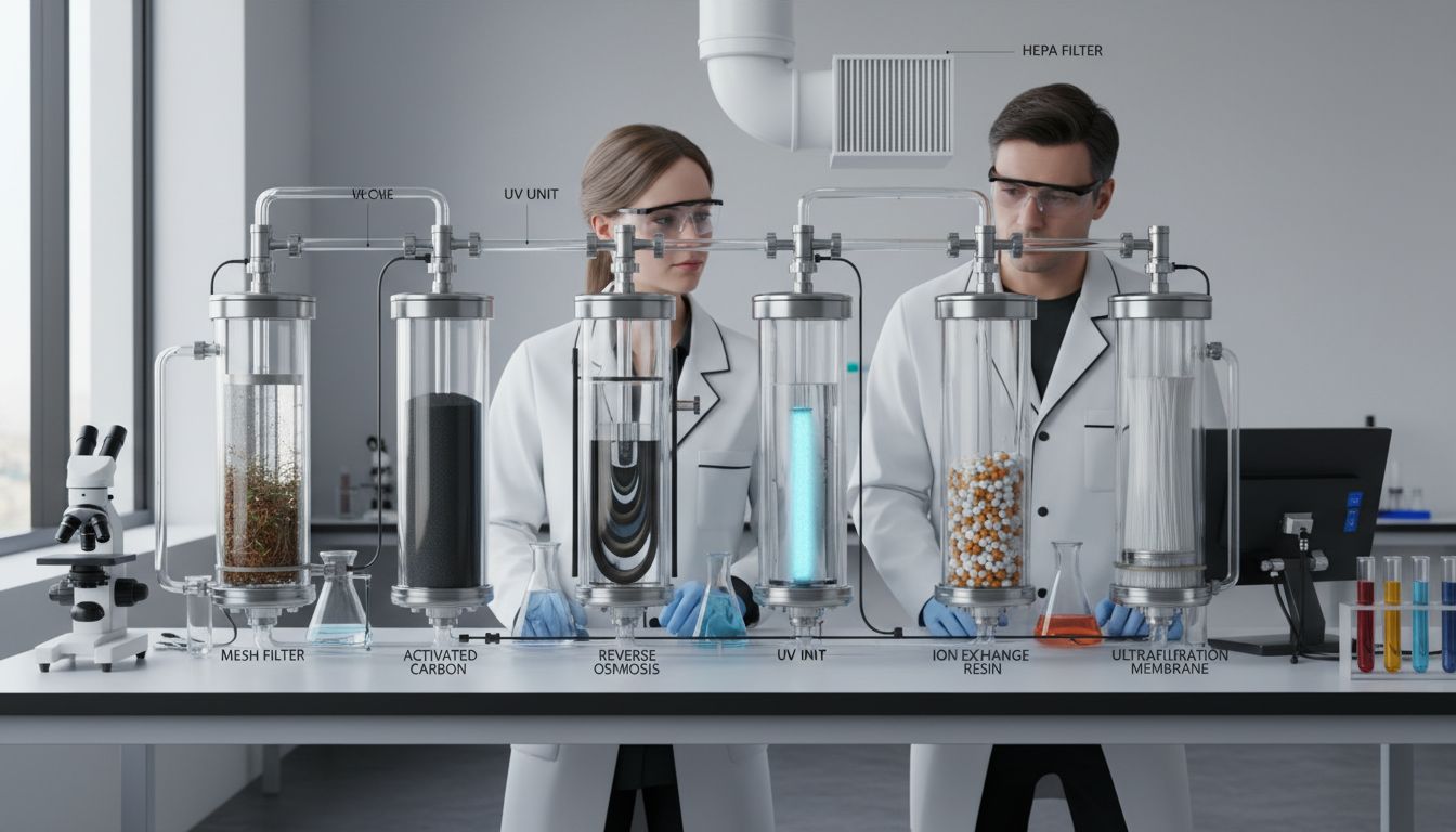 Seven filtration technologies side by side in lab