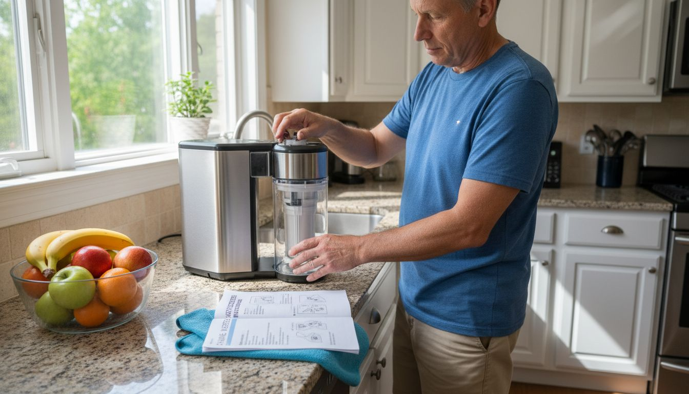 Homeowner preparing purifier for maintenance
