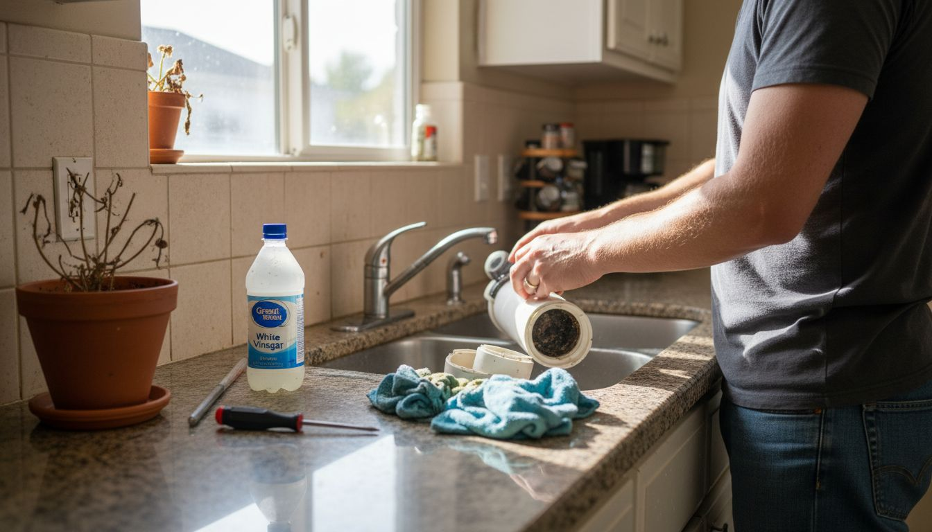 Home water filter cartridge being cleaned naturally