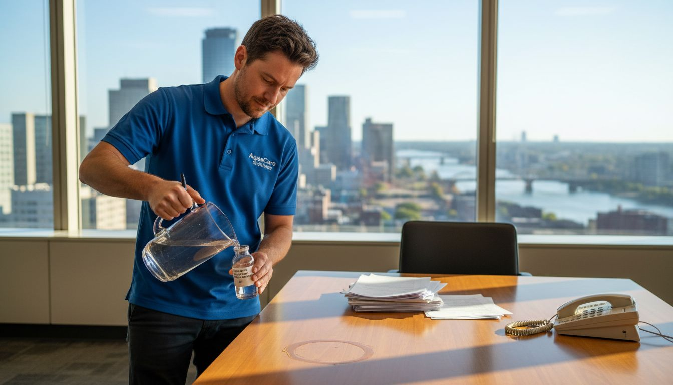 Water sample being collected in office setting