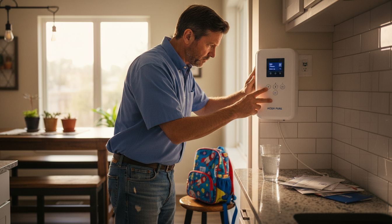 Man using home water purification system