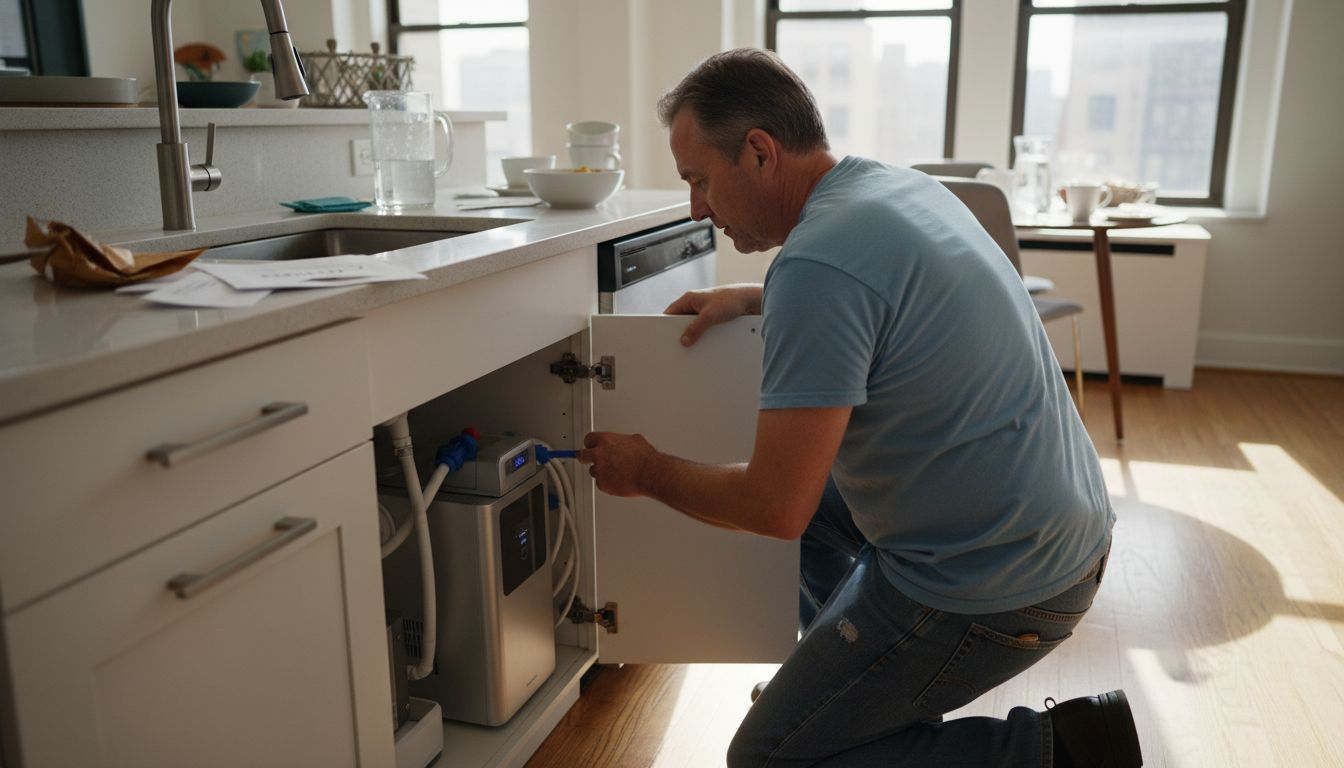 Homeowner inspecting nano filtration unit