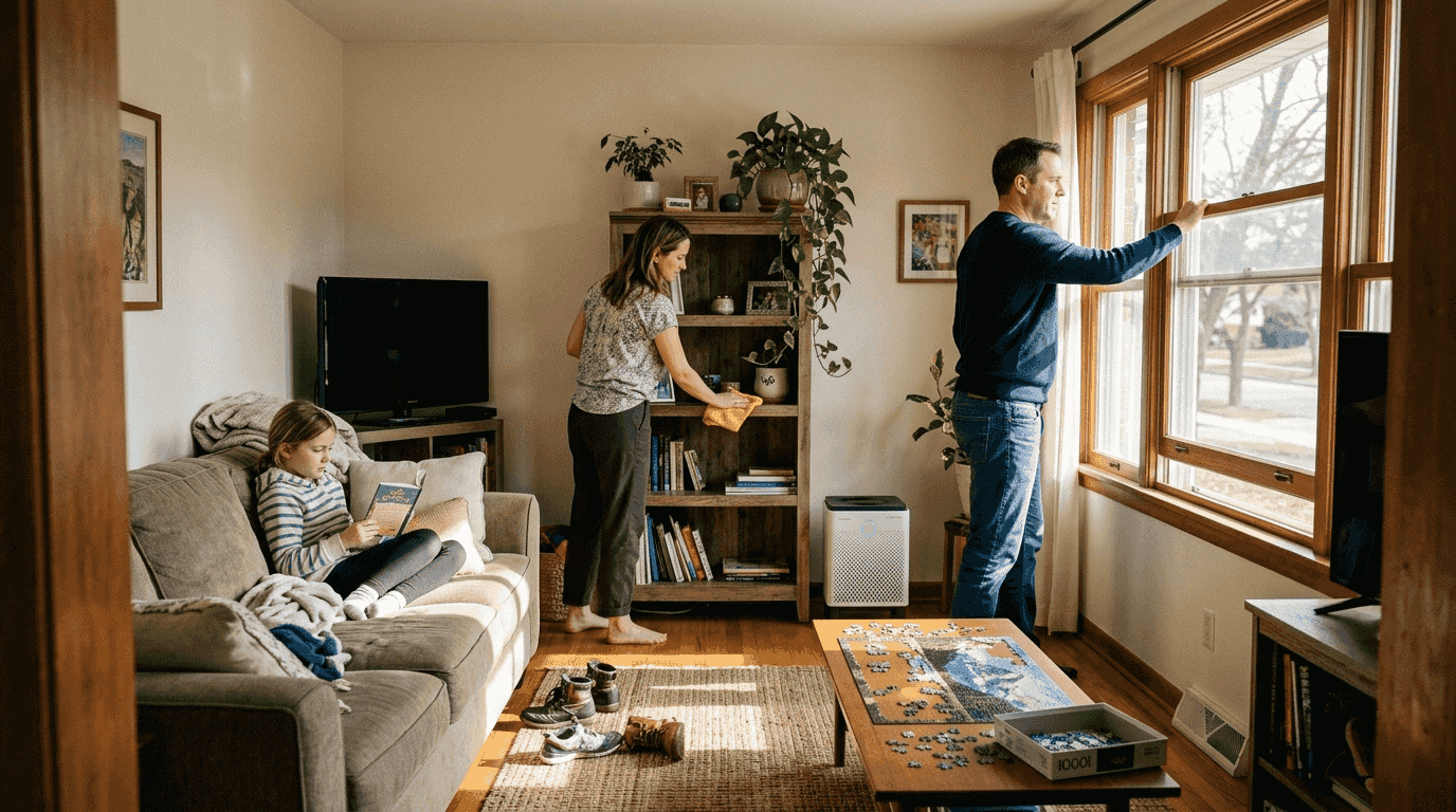 Family tending to home air quality measures