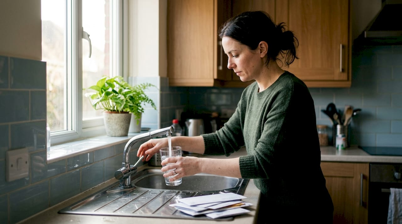 Woman filling glass at kitchen sink