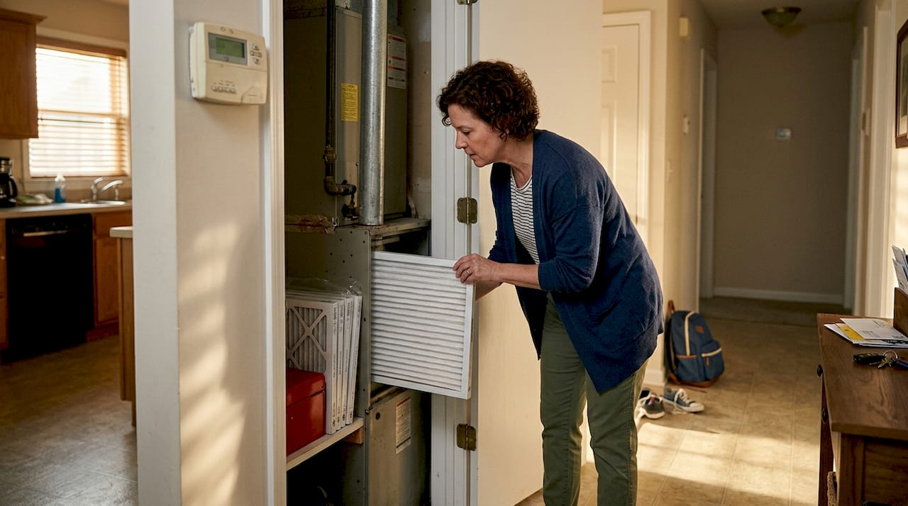 Homeowner checking HVAC energy efficient filter
