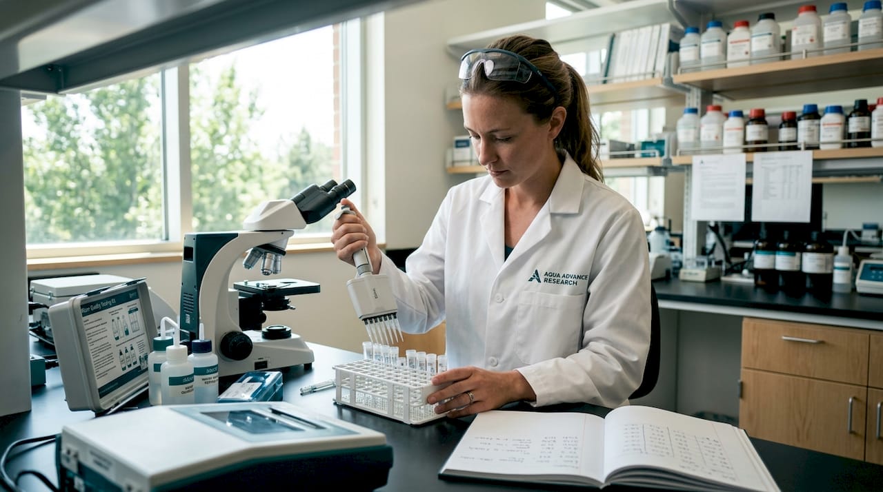 Scientist preparing water samples in lab