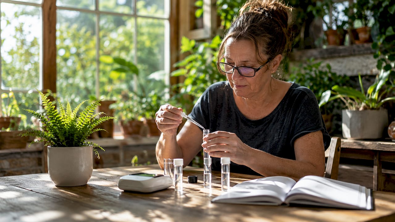 Woman collecting water sample for VOC testing